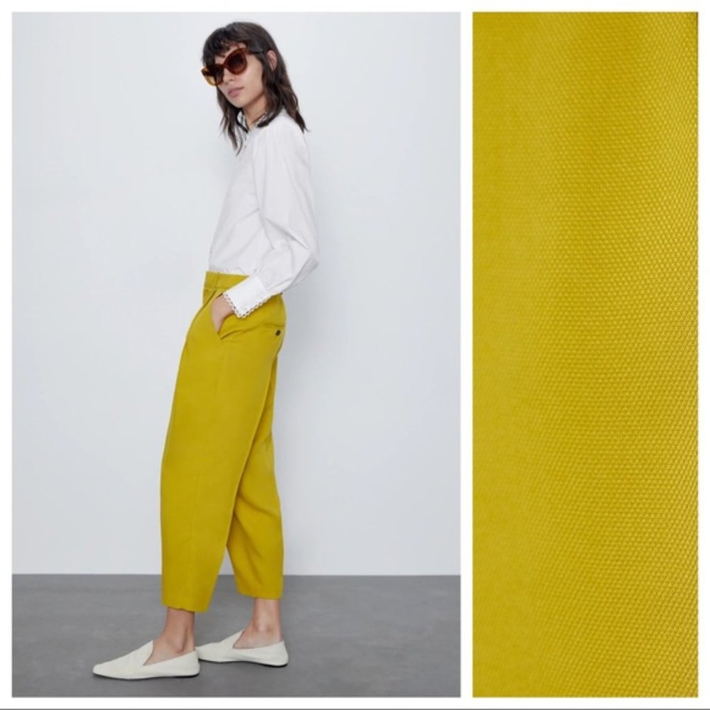 Zara Mustard Lyocell High-waisted Pants Size M